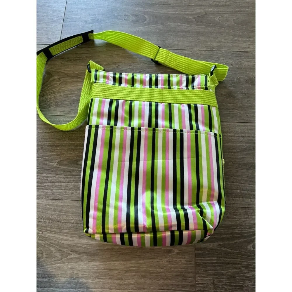 Striped Green Insulated Wine Tote 2 Bottle Carrier Travel Picnic Bag Primeware